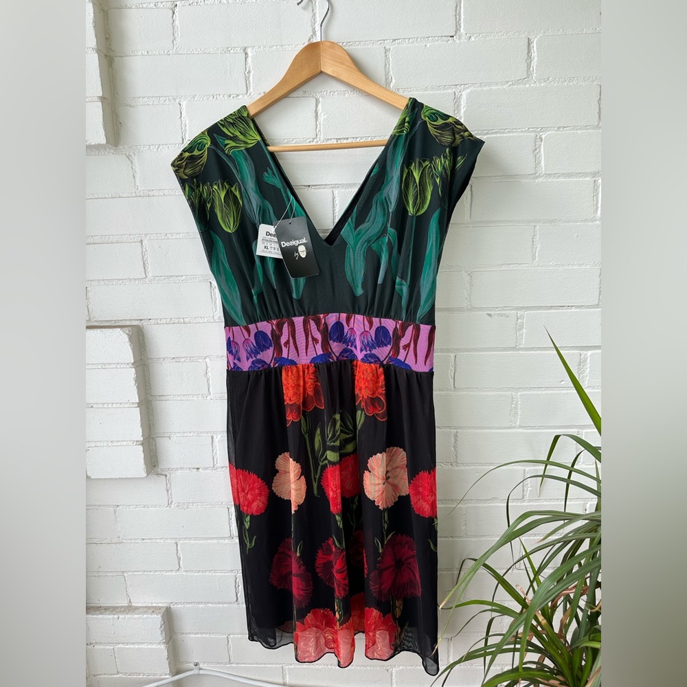 Desigual Green A-line Maxi Dress Sleeveless V-neck Cocktail